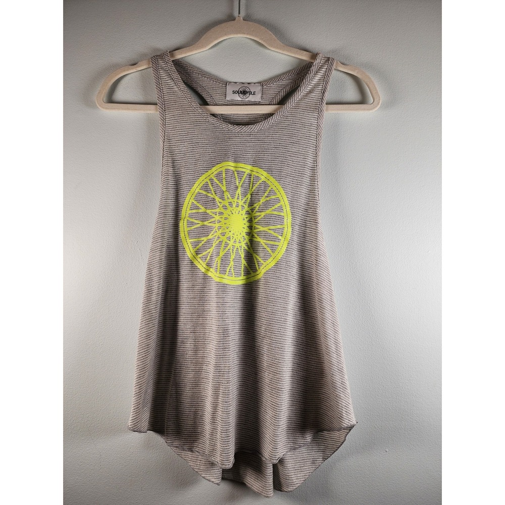 SoulCycle Womens Small Grey Striped Racerback Tank Top Neon Yellow Logo Graphic